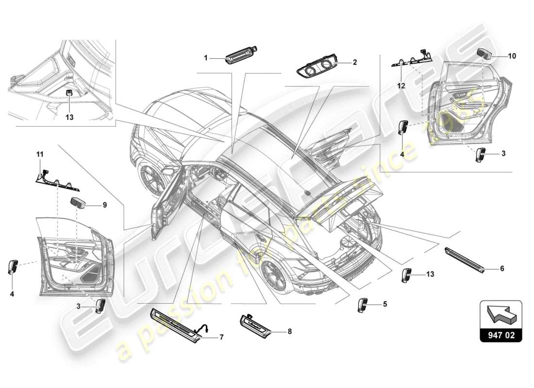 lamborghini urus (2019) single parts for interior and reading light parts diagram