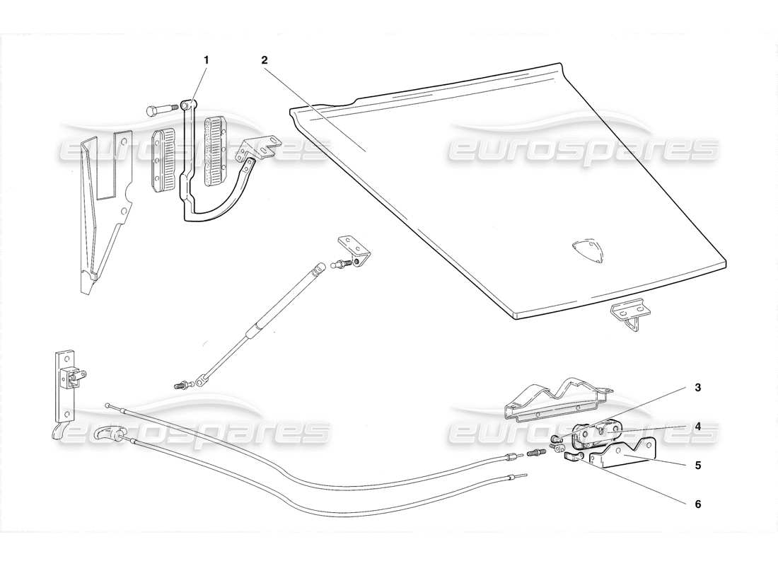 lamborghini diablo sv (1998) front hood (valid for gb - november 1998) parts diagram