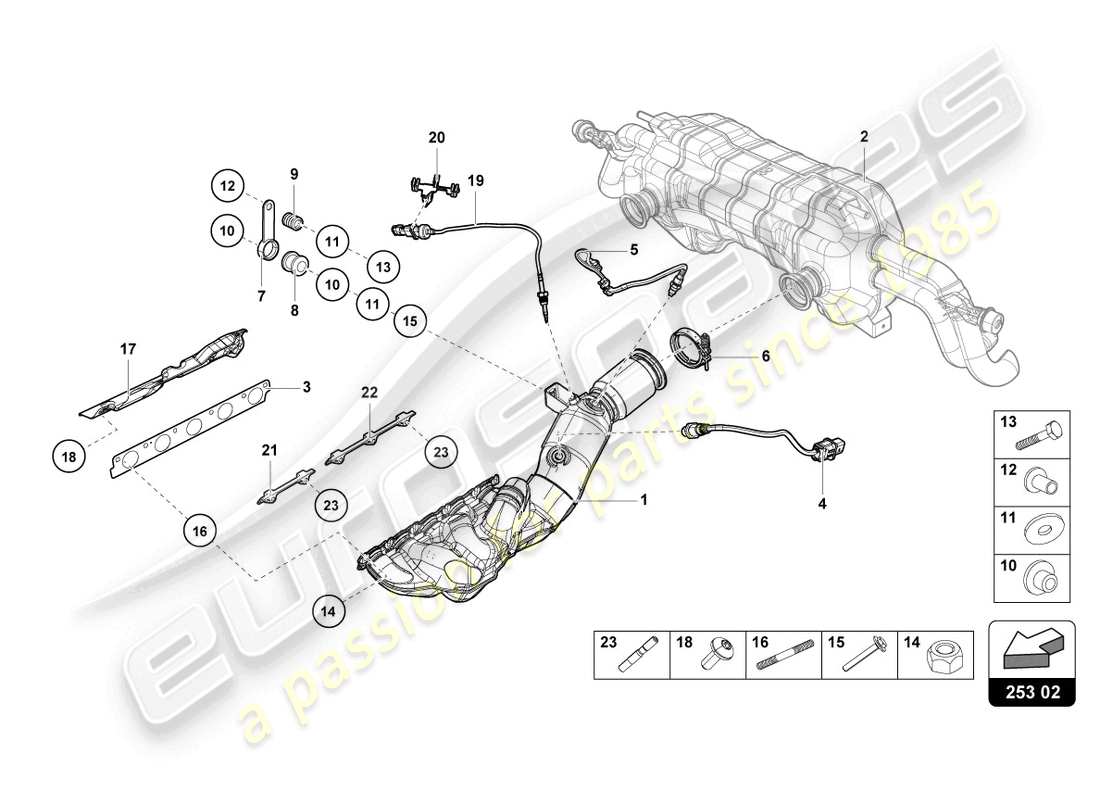 lamborghini 2022 (evo coupe 2wd) exhaust manifolds part diagram