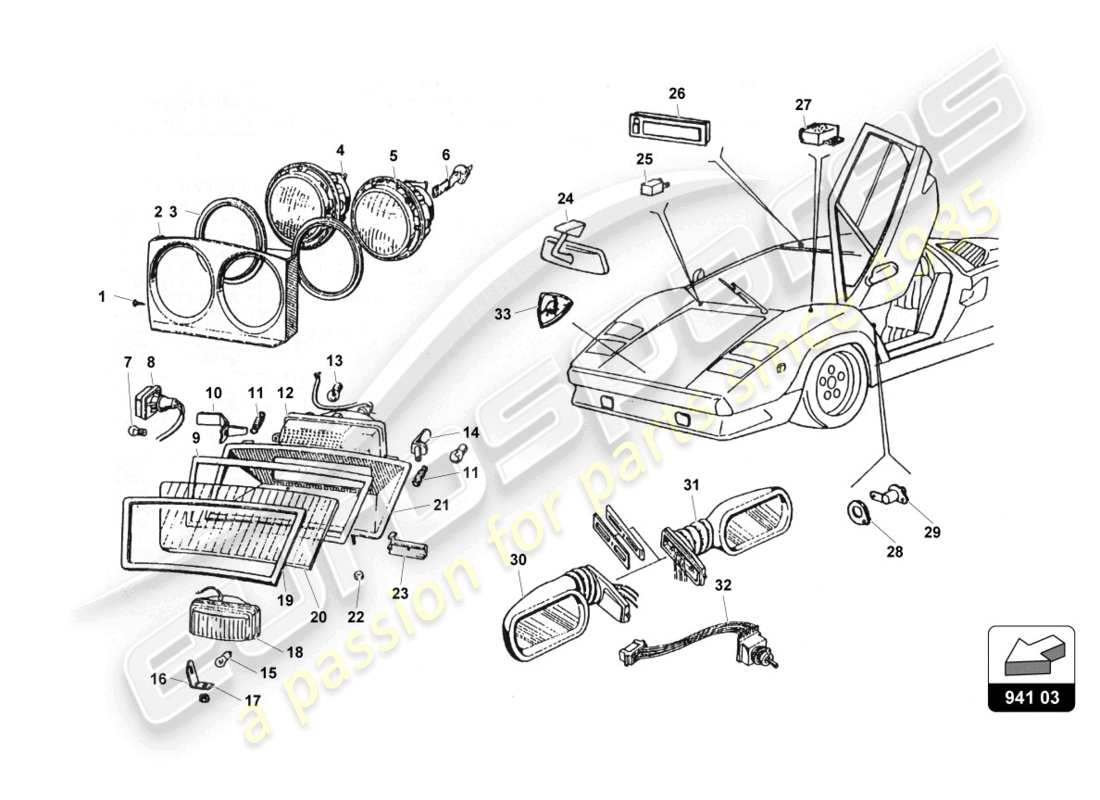 a part diagram from the Lamborghini Countach 25th Anniversary (1989) parts catalogue