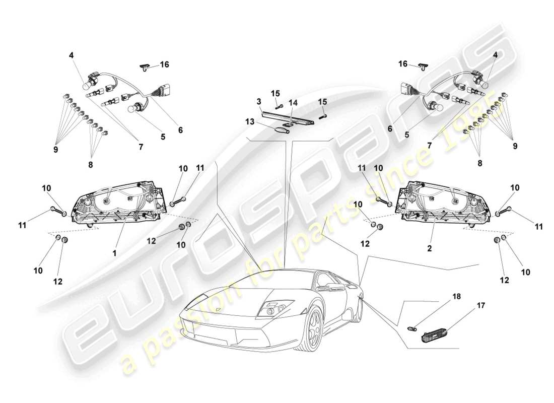 lamborghini lp640 roadster (2010) tail light parts diagram