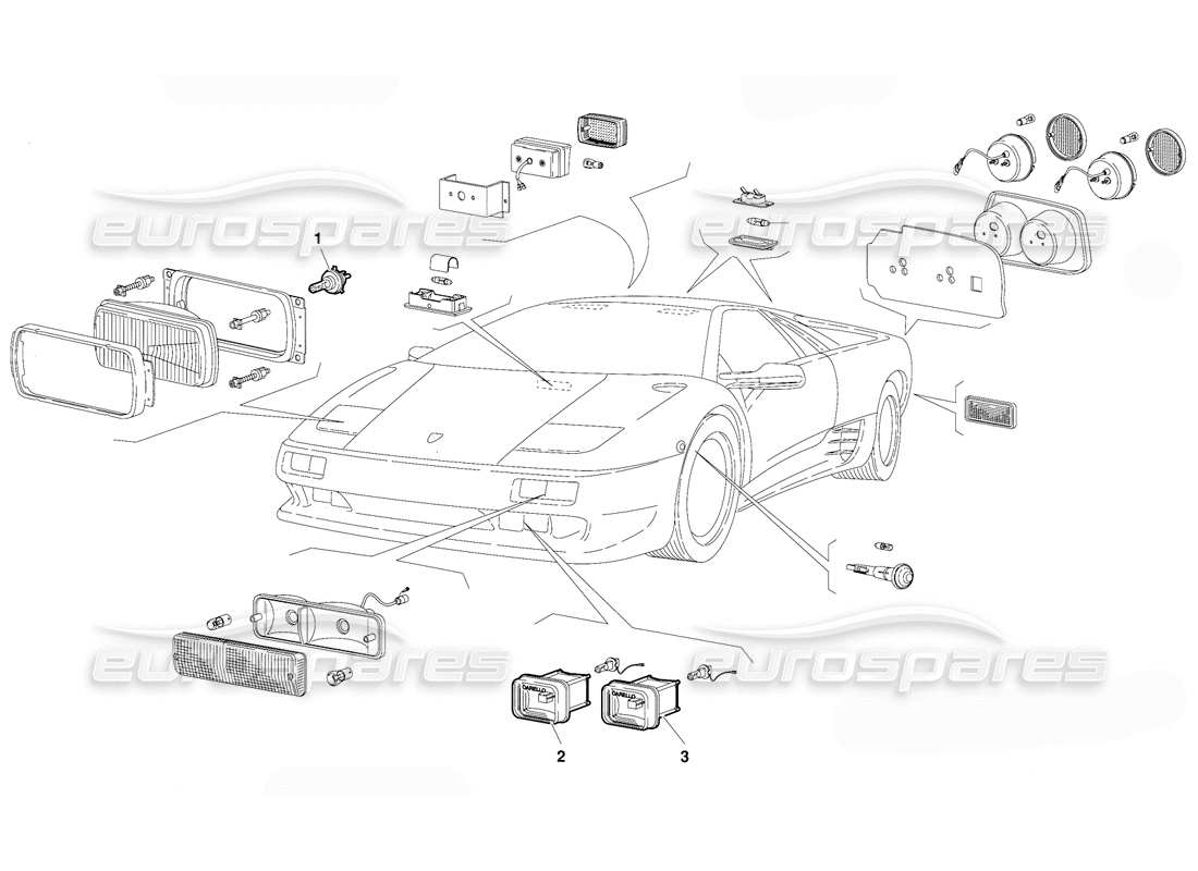 lamborghini diablo (1991) lights (valid for france version - october 1991) part diagram