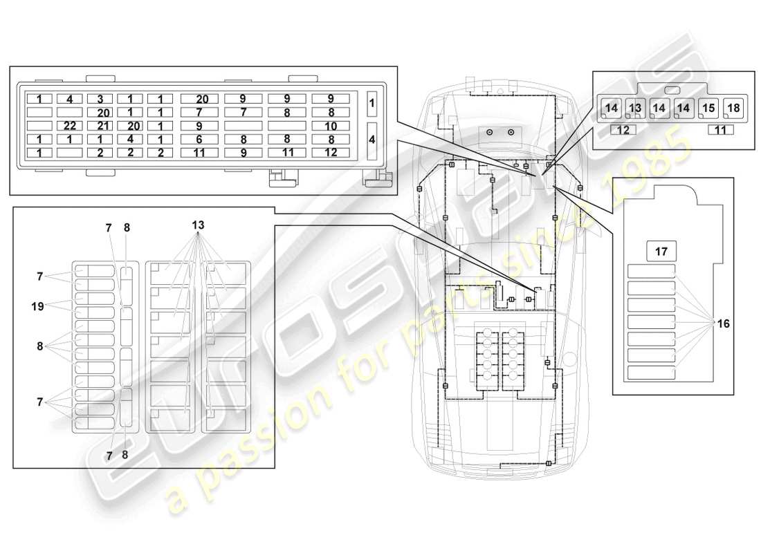 lamborghini gallardo coupe (2007) central electrics part diagram