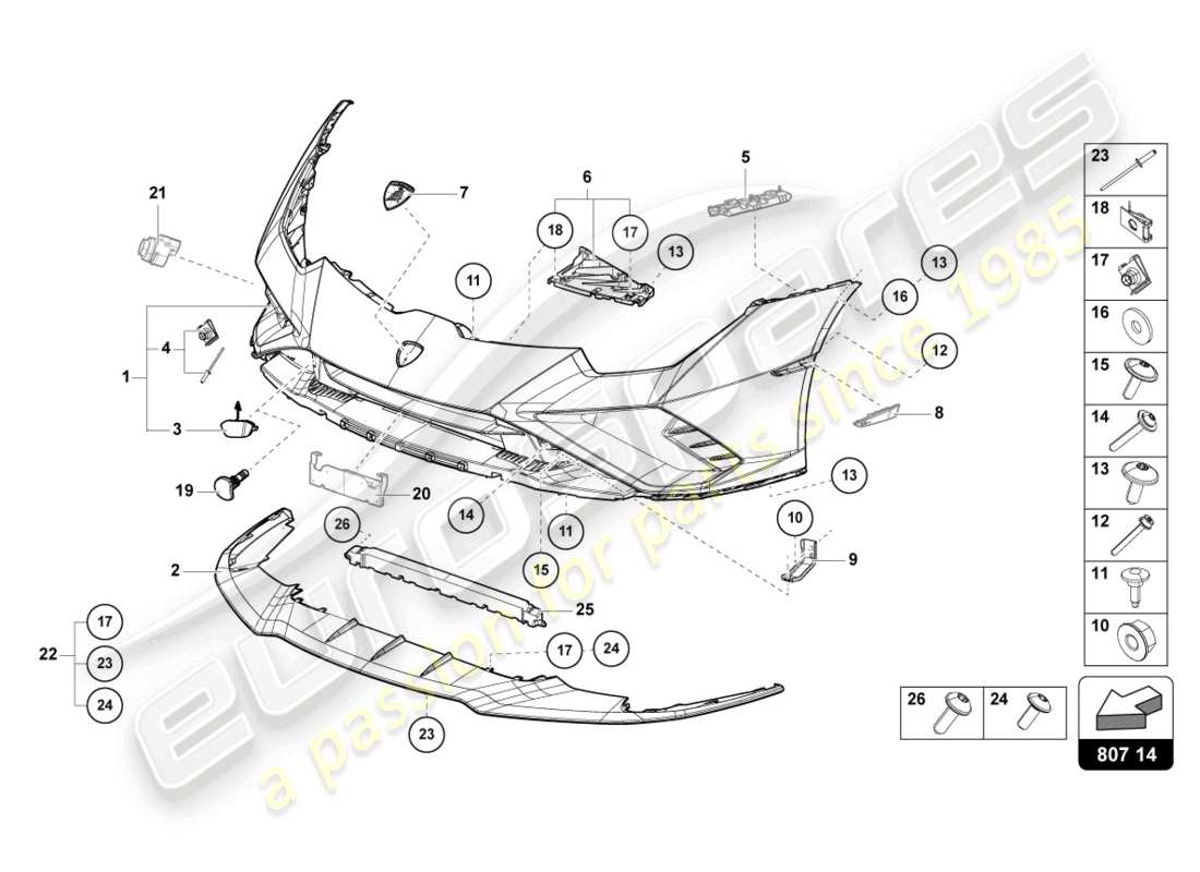 lamborghini 2022 (evo spyder 2wd) bumper front part diagram