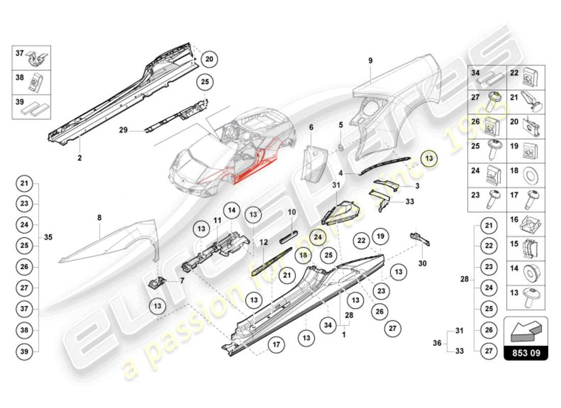 lamborghini 2023 (sto) lower external side member for wheel housing part diagram