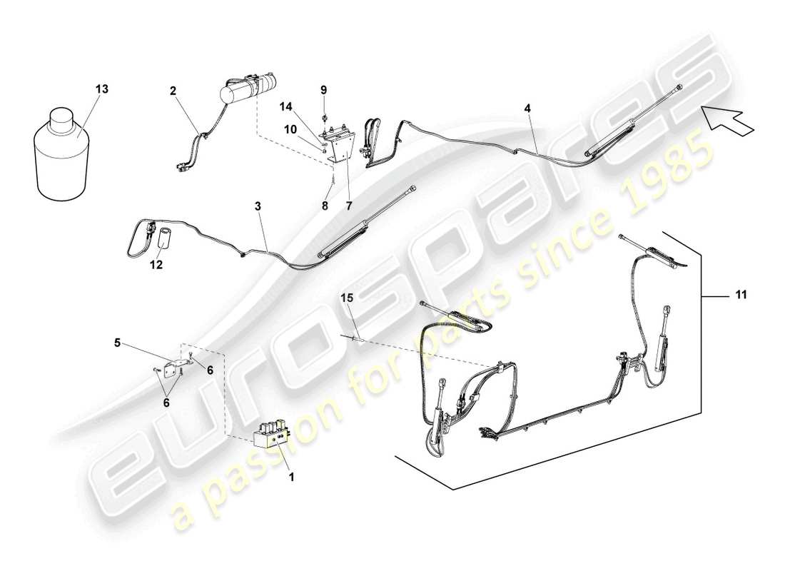 lamborghini lp550-2 spyder (2014) hydraulic system for actuating convertible roof parts diagram
