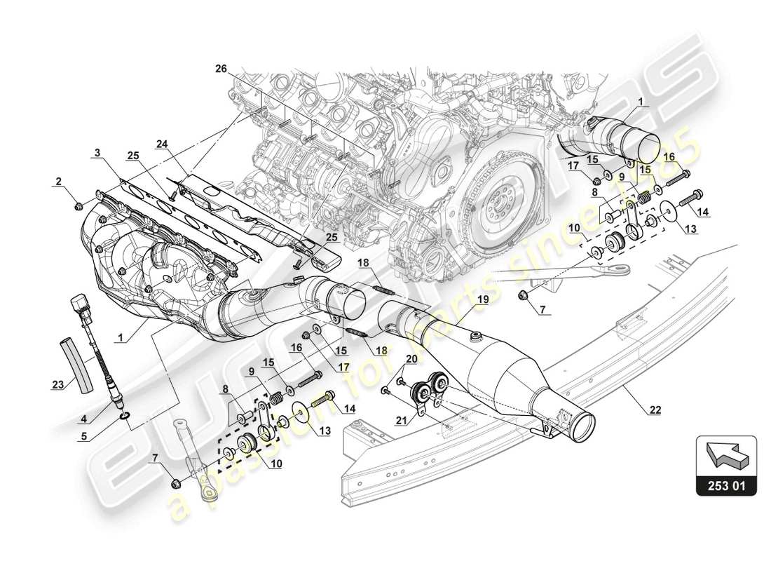 lamborghini 2017 (gt3) standard exhaust system part diagram