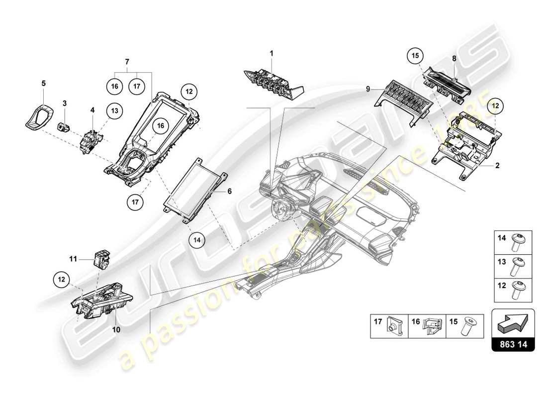 lamborghini 2023 (sto) centre console, upper part part diagram