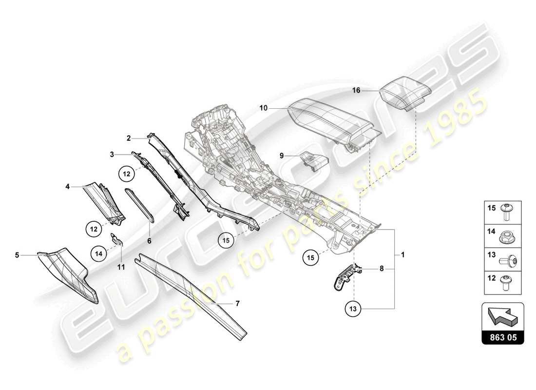 lamborghini 2021 (evo coupe) tunnel trim part diagram