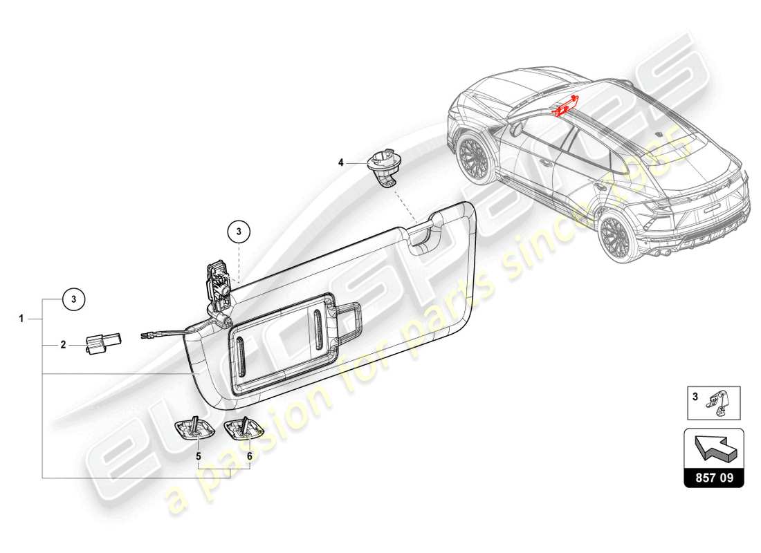 lamborghini urus (2020) sun visor parts diagram