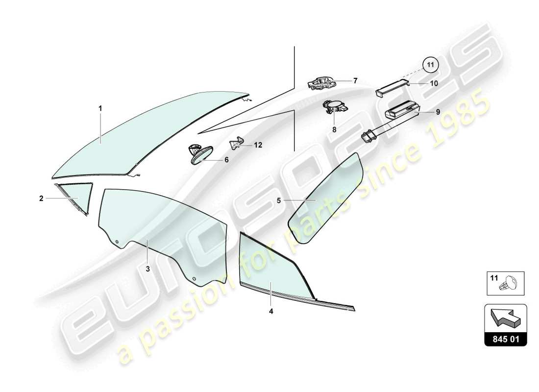 lamborghini 2021 (evo spyder 2wd) window glasses part diagram