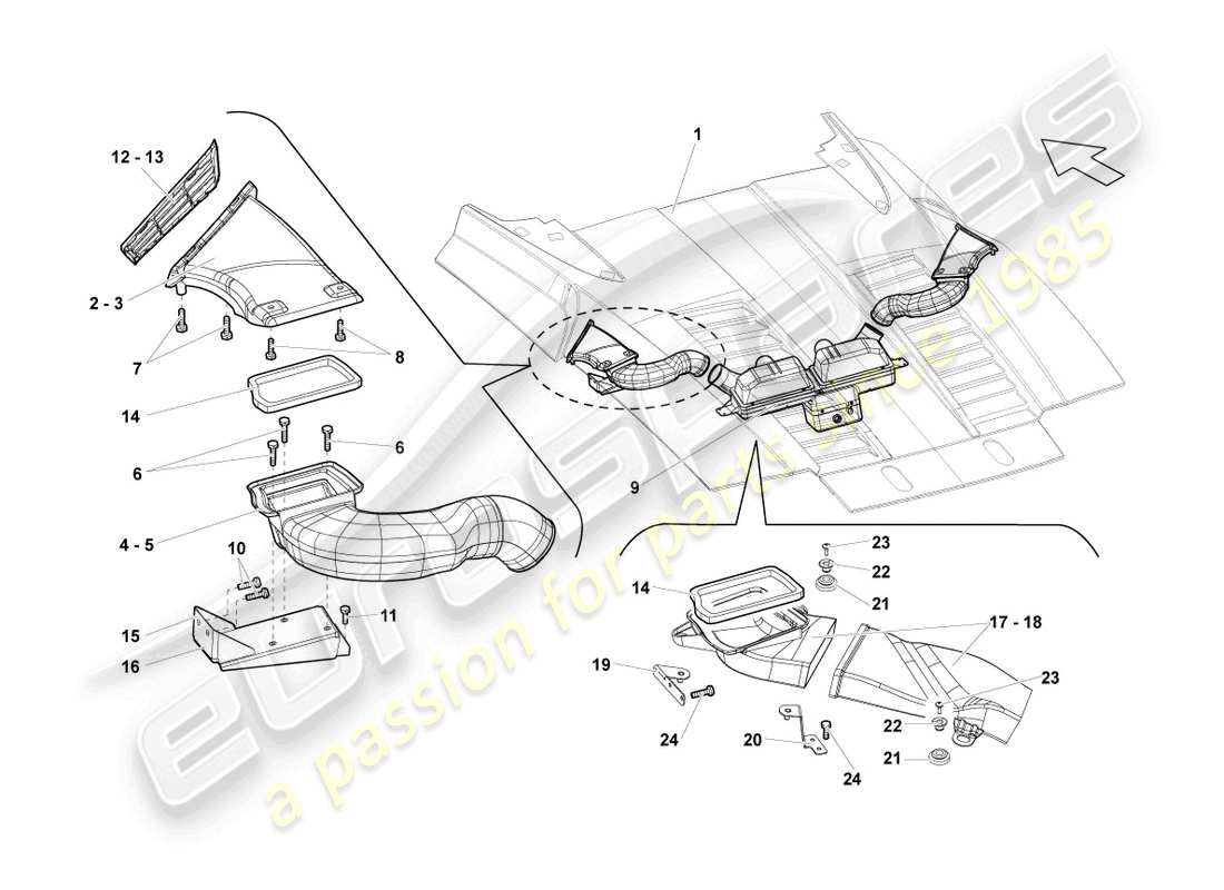 lamborghini lp550-2 spyder (2010) air filter with connecting parts parts diagram