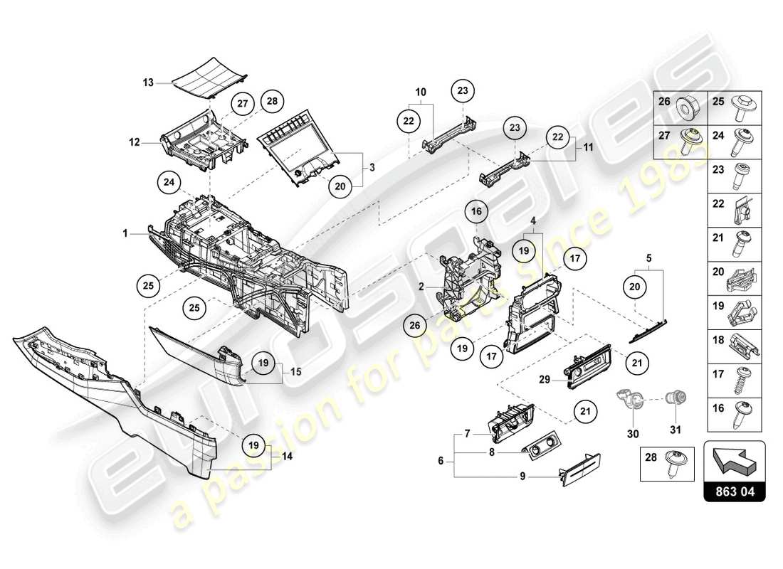 lamborghini urus (2020) centre console lower parts diagram