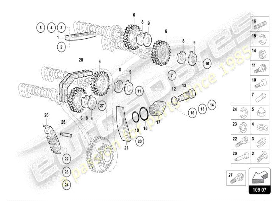 lamborghini diablo vt (1995) camshaft, valves parts diagram