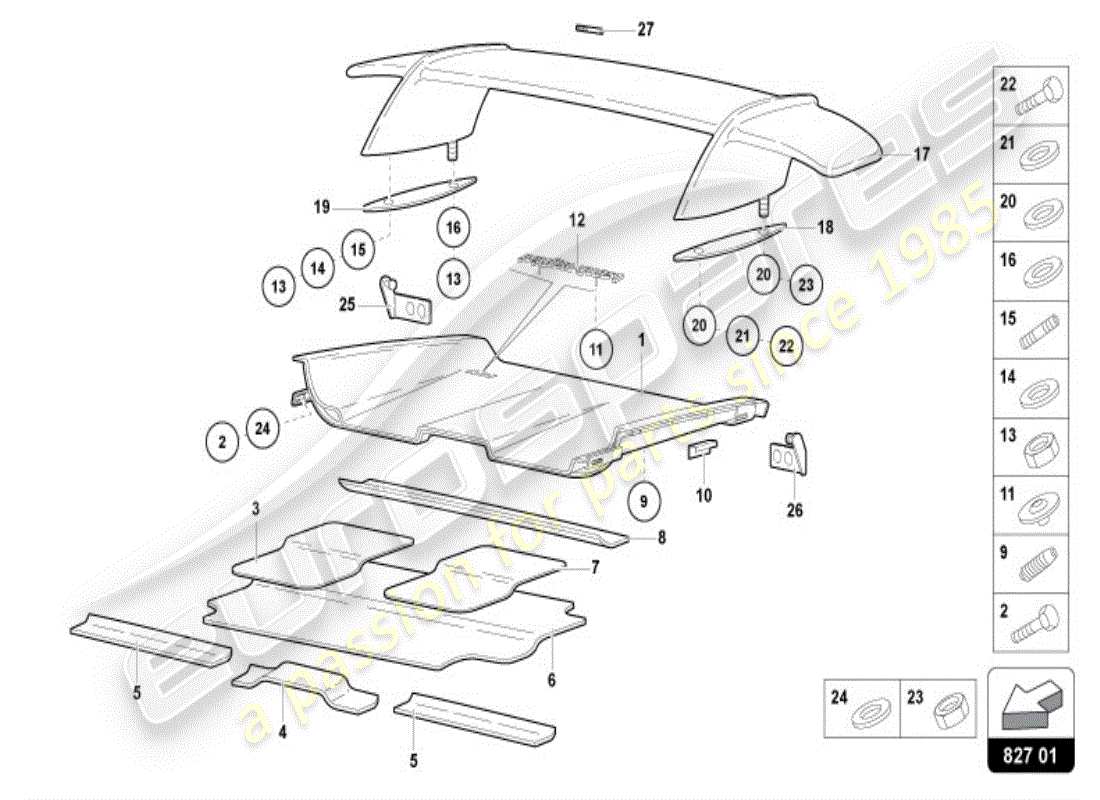 lamborghini diablo vt (1997) rear spoiler parts diagram