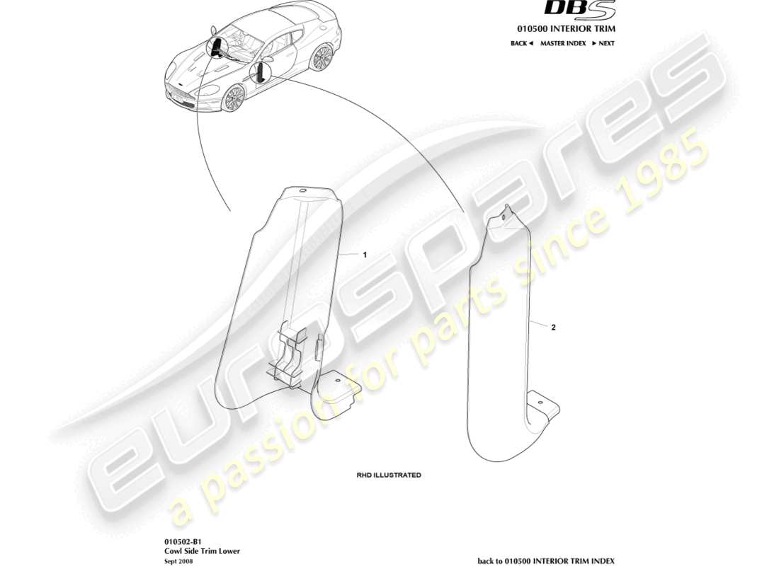 aston martin dbs (2014) cowl side trim, lower part diagram