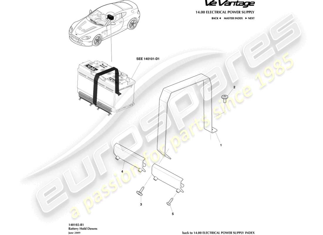 aston martin v12 vantage (2010) battery hold downs part diagram