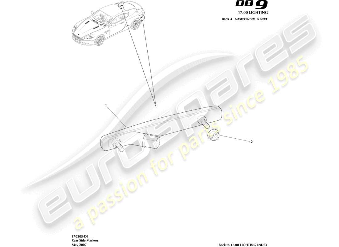 aston martin db9 (2006) rear side markers parts diagram