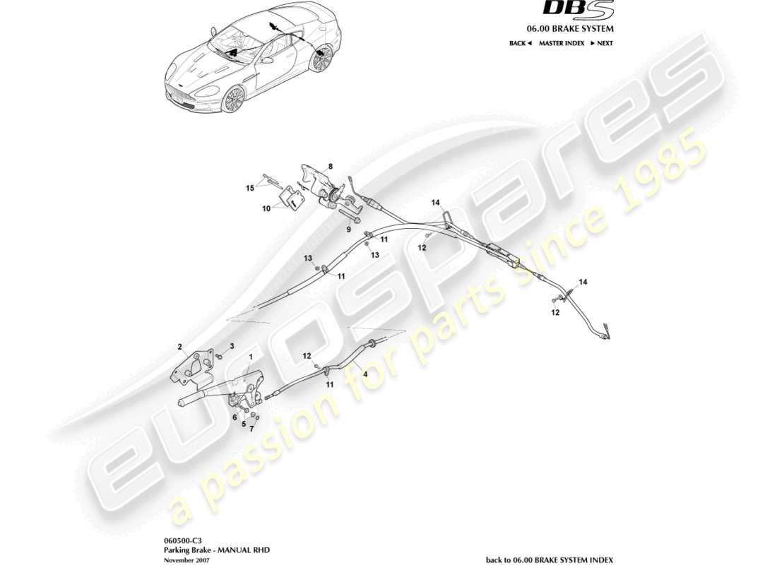 aston martin dbs (2011) parking brake, rhd part diagram