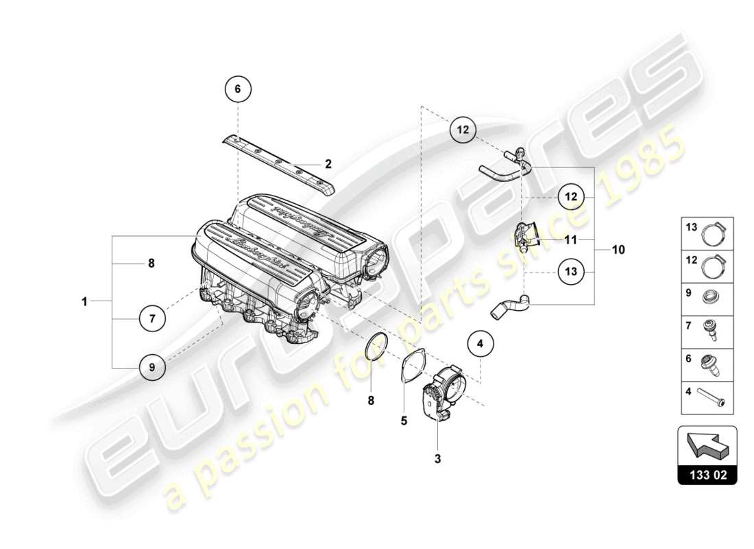 lamborghini 2023 (evo coupe) intake manifold part diagram