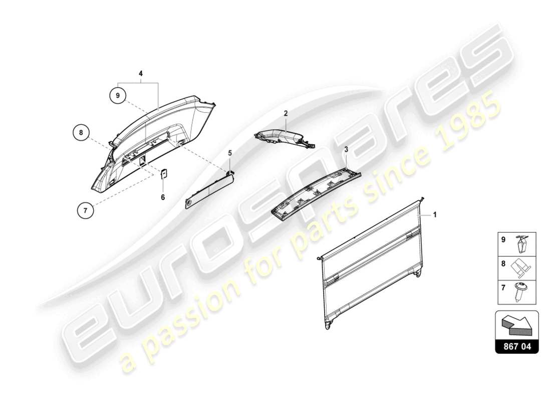 lamborghini urus (2020) rear lid trim panel parts diagram