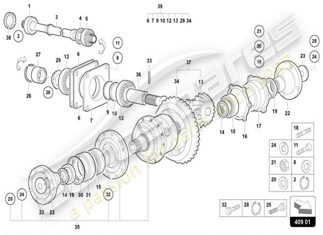 lamborghini diablo vt (1995) front axle differential parts diagram