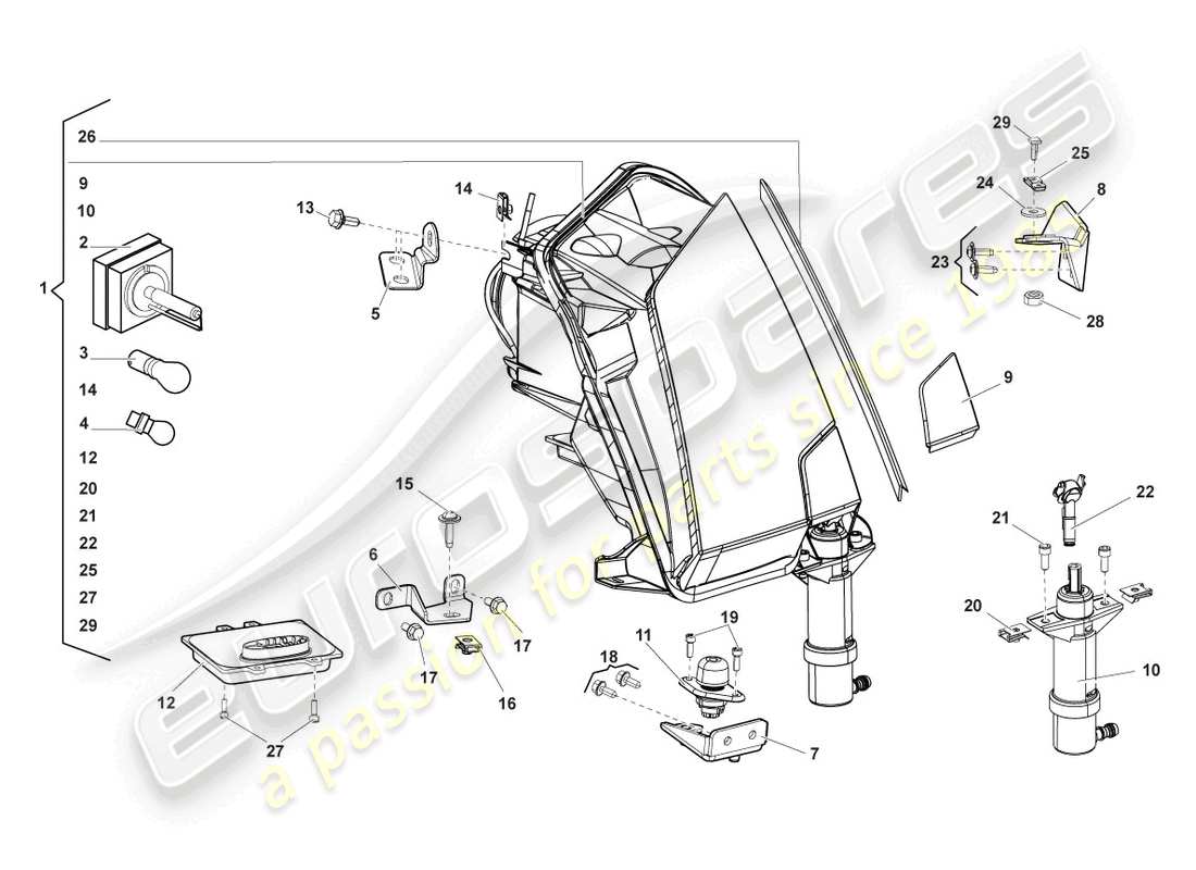 lamborghini lp560-4 coupe (2010) headlight for curve light and led daytime driving lights parts diagram