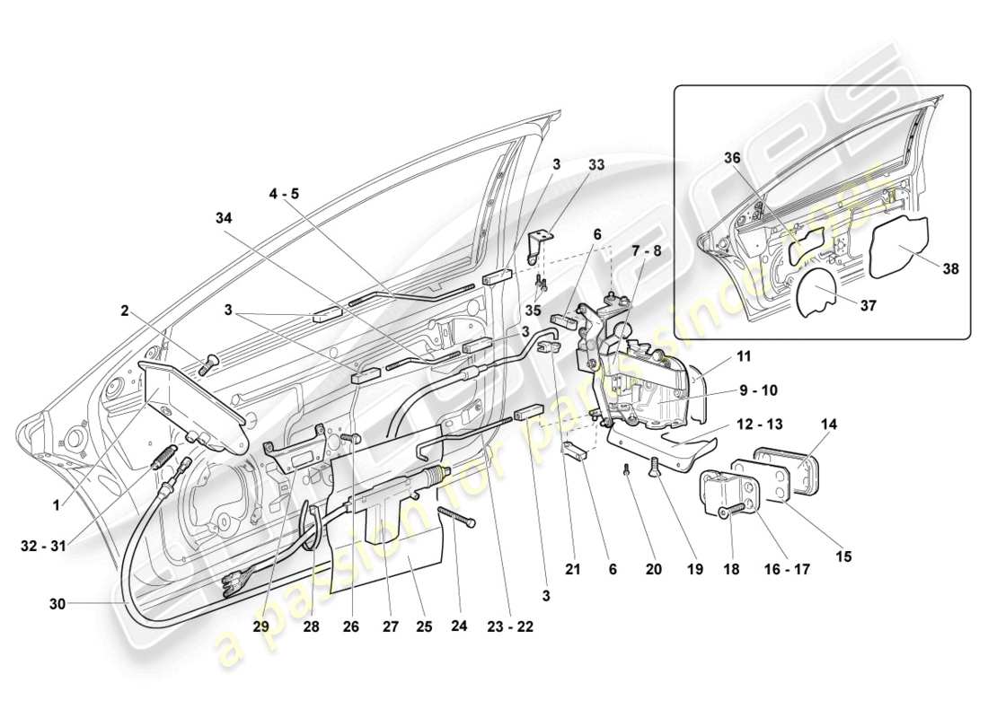 lamborghini lp640 roadster (2010) door lock part diagram