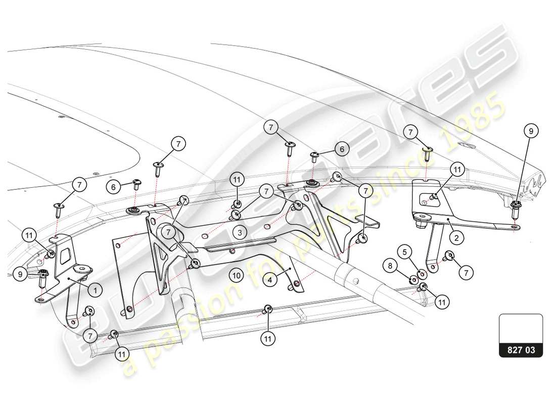 lamborghini 2022 (super trofeo evo 2) rear bonnet bracket part diagram