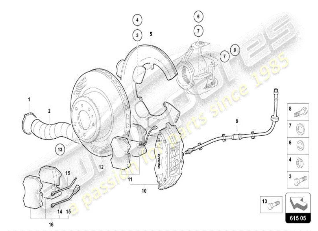 lamborghini diablo vt (1996) brake disc front parts diagram