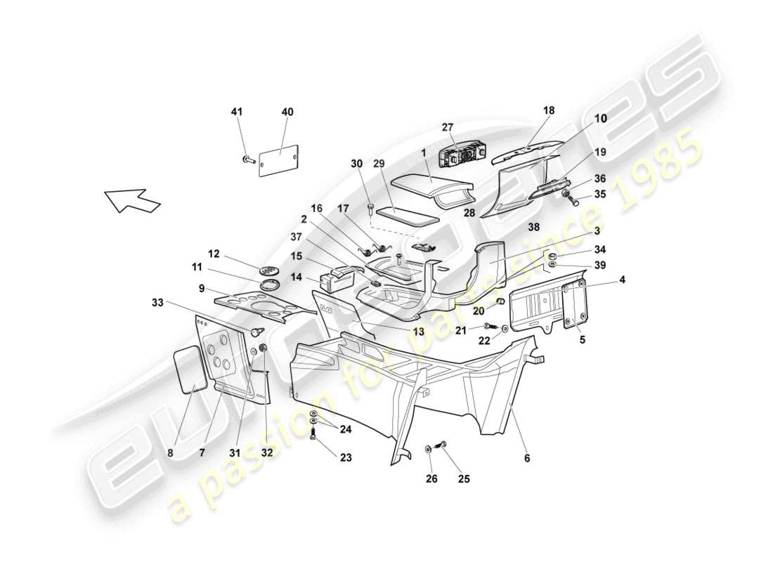 lamborghini lp640 roadster (2010) centre console parts diagram