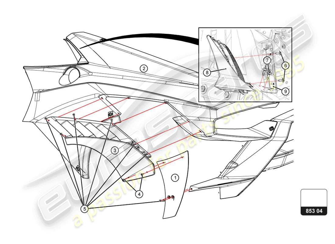 lamborghini 2022 (super trofeo evo 2) rear fender part diagram