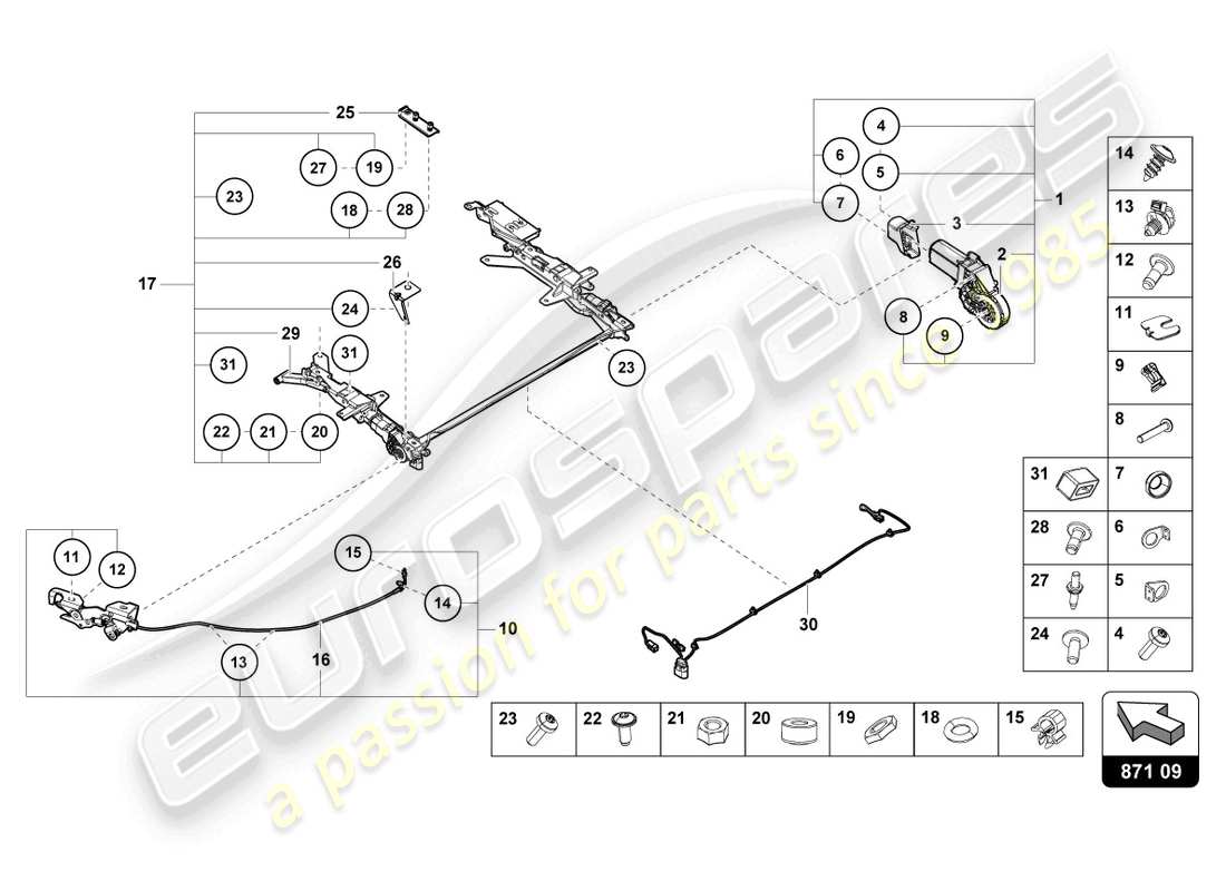 lamborghini 2022 (evo spyder) sliding roof motor part diagram