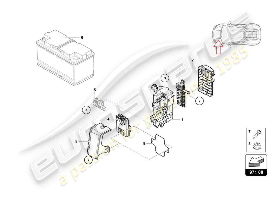 lamborghini 2024 (evo spyder) fuse box part diagram