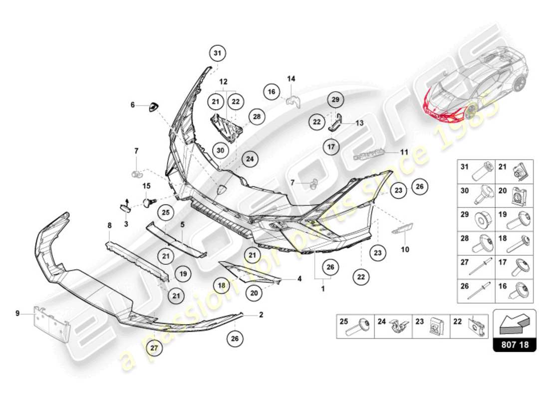 lamborghini 2023 (tecnica) bumper front parts diagram