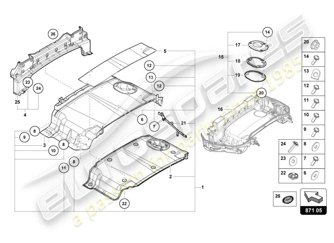 lamborghini 2024 (evo spyder) soft top box tray single parts part diagram