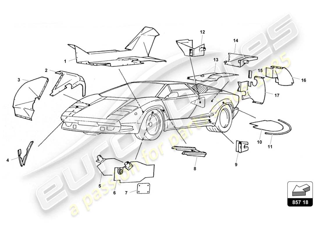 lamborghini countach 25th anniversary (1989) inner trim parts diagram