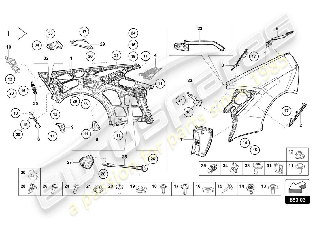 lamborghini 2022 (evo coupe) wing part diagram