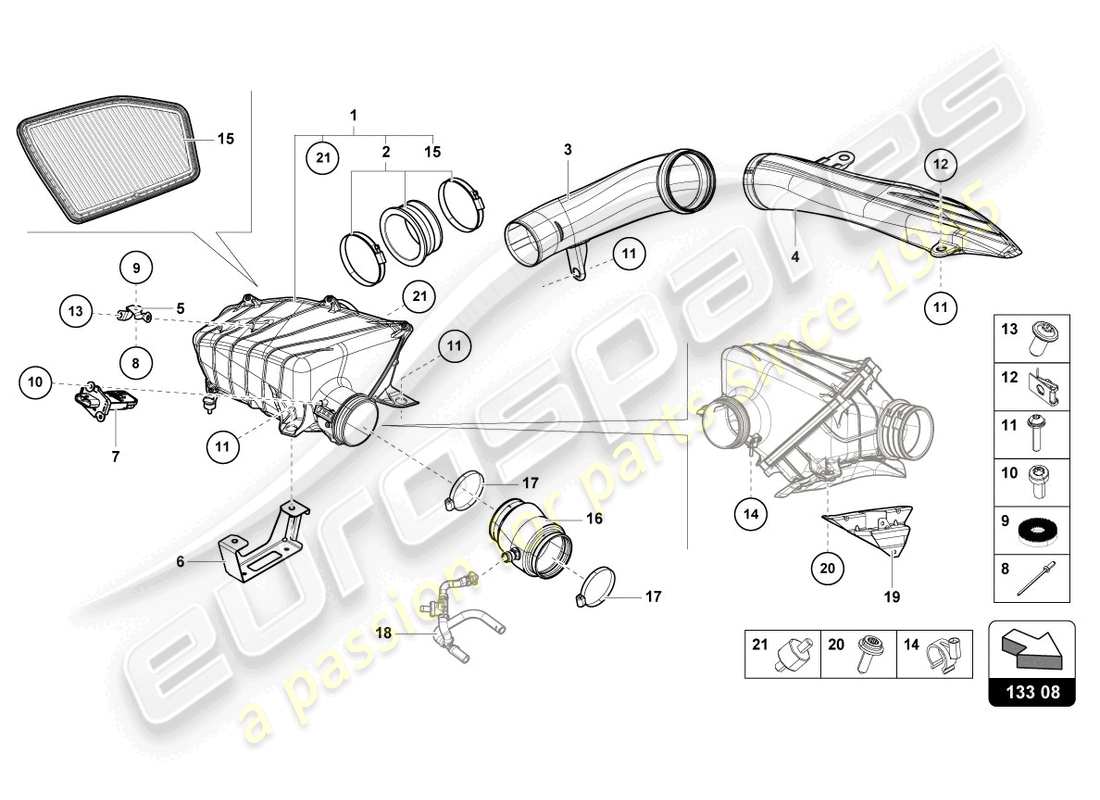 lamborghini 2023 (evo coupe 2wd) air filter housing part diagram