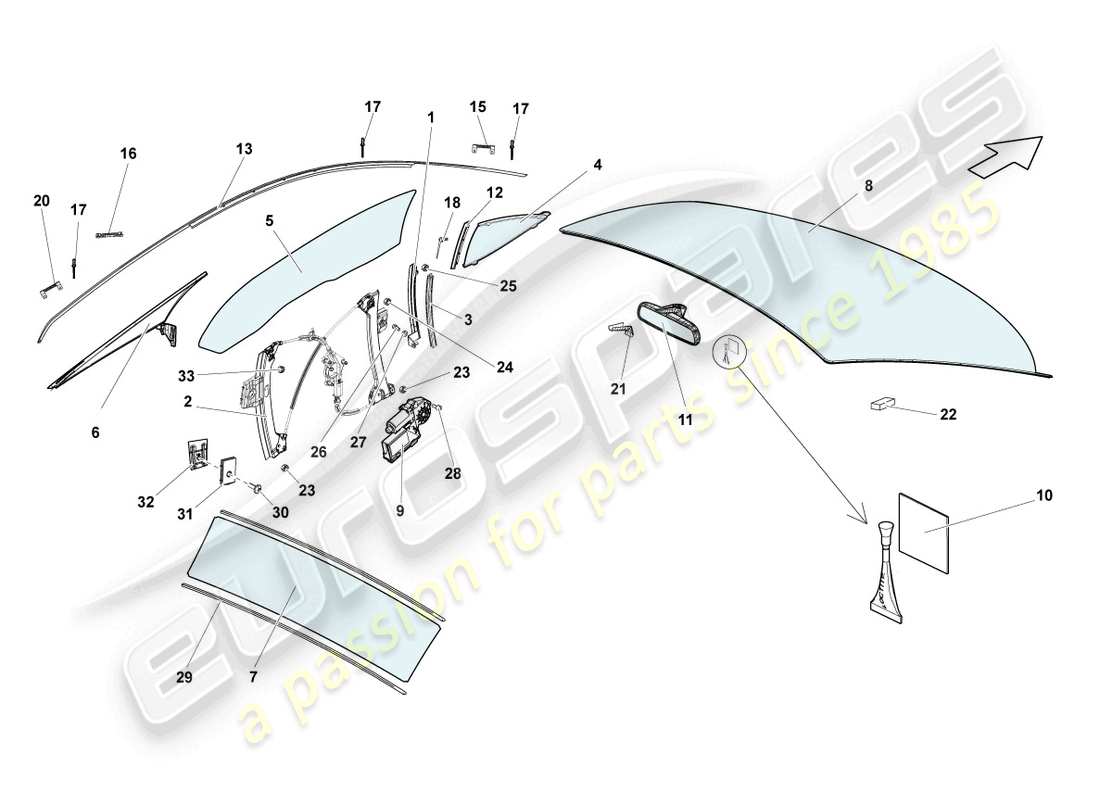 lamborghini lp570-4 sl (2011) window glasses parts diagram