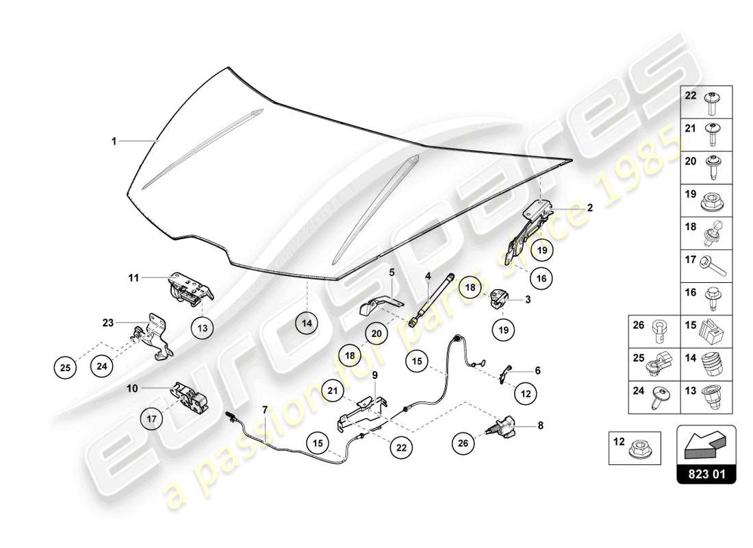 lamborghini 2023 (evo coupe 2wd) bonnet part diagram