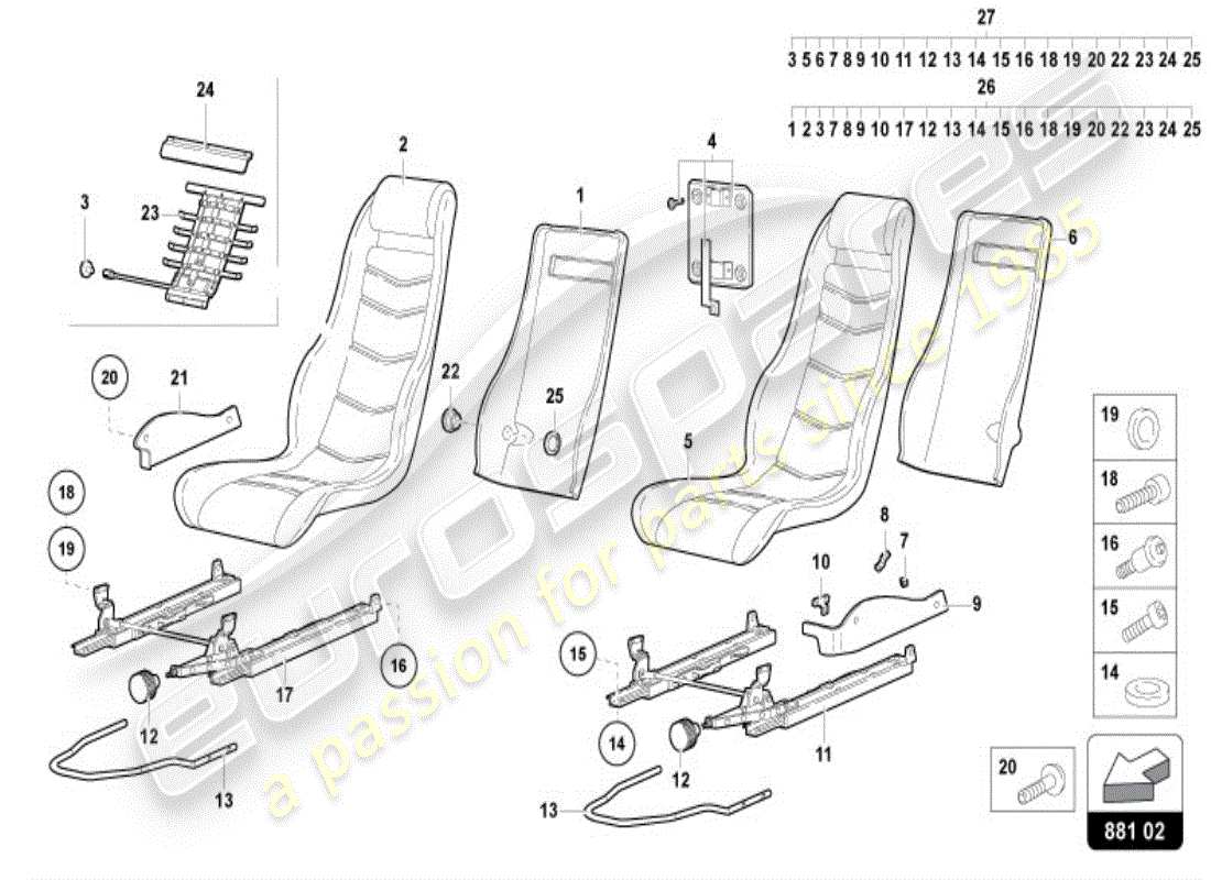 lamborghini diablo vt (1999) seat parts diagram