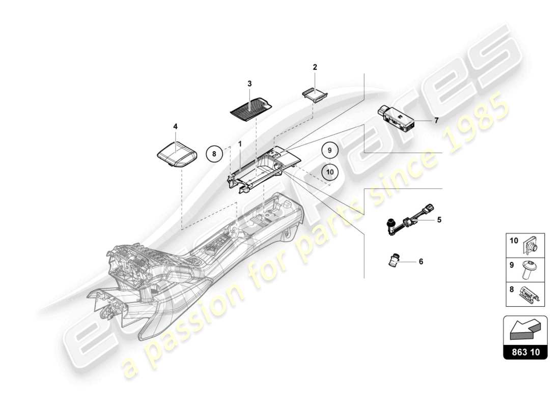 lamborghini 2023 (evo coupe) stowage compartment part diagram