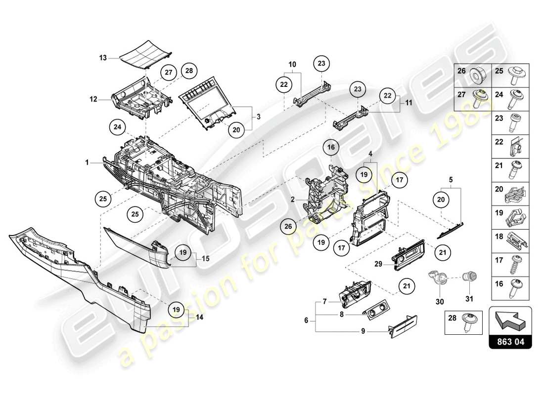 lamborghini urus s (2024) centre console lower parts diagram