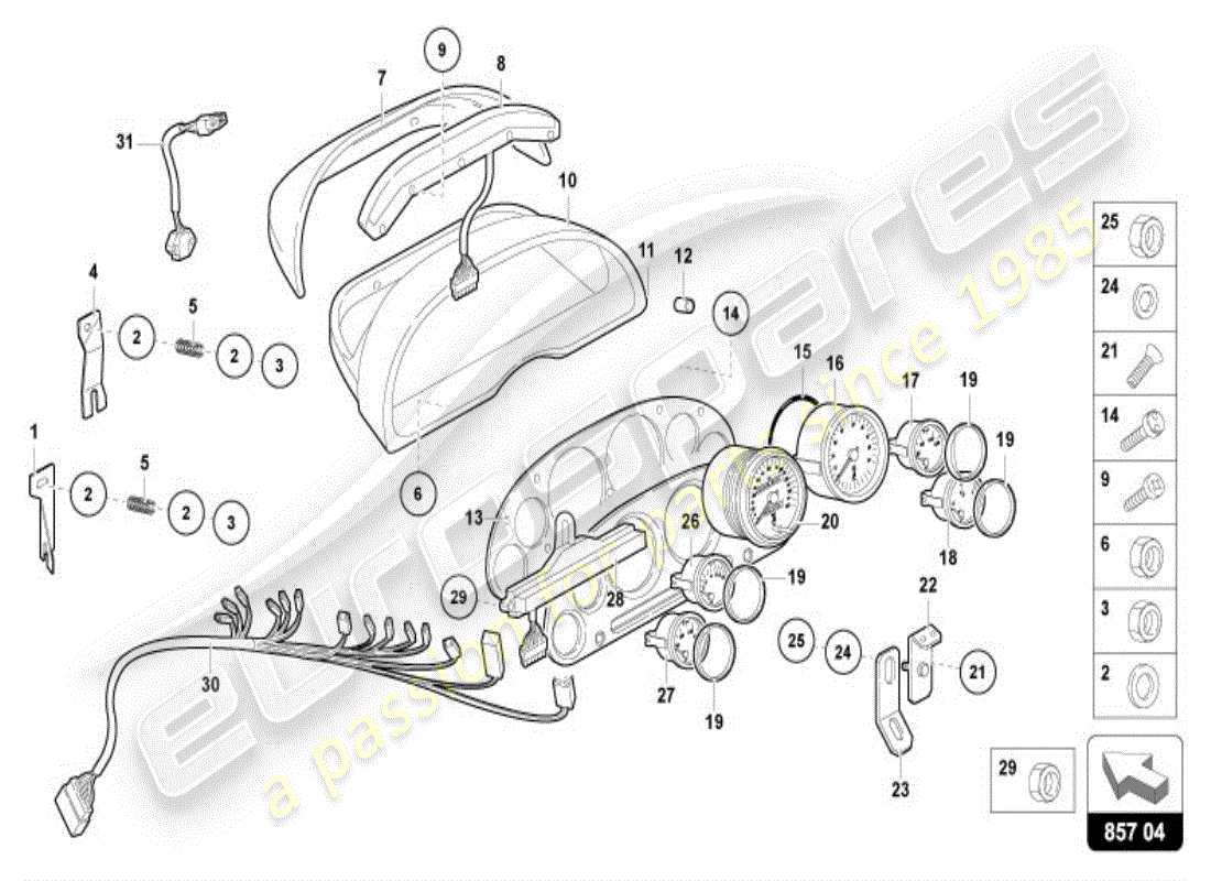 lamborghini diablo vt (1996) combi-instrument parts diagram