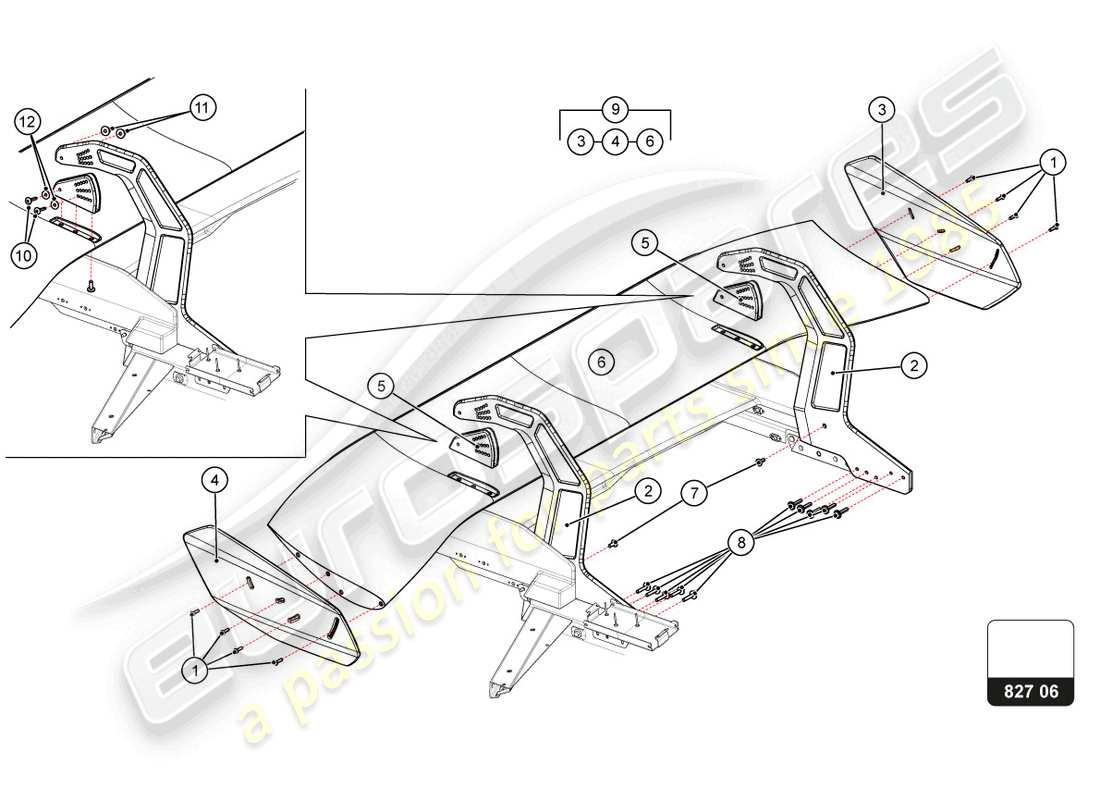 lamborghini 2022 (super trofeo evo 2) rear wing part diagram