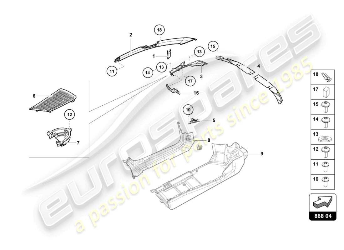 lamborghini 2023 (tecnica) pillar trim inner parts diagram