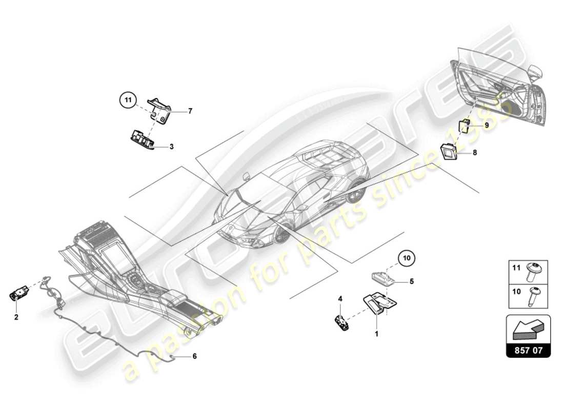 lamborghini 2021 (evo spyder) single parts for interior and reading light part diagram