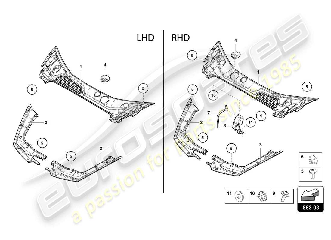 lamborghini 2021 (evo spyder) front end cover part diagram