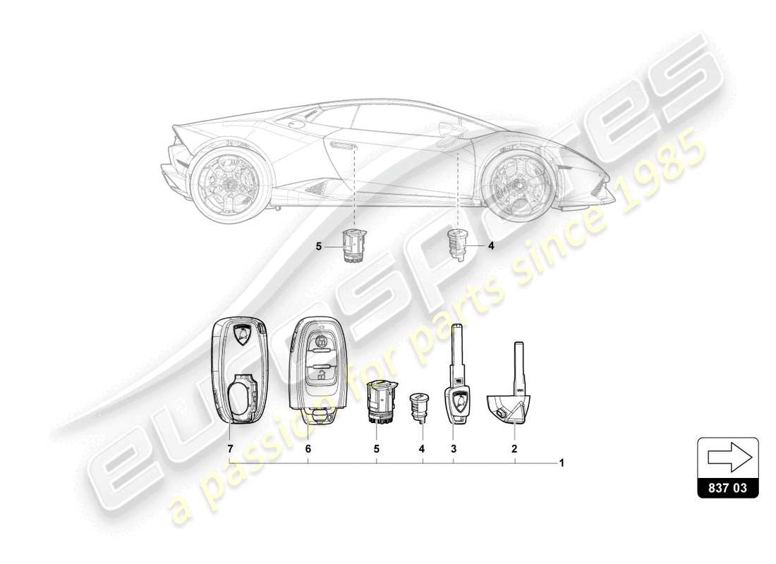 lamborghini 2022 (evo spyder) lock with keys part diagram